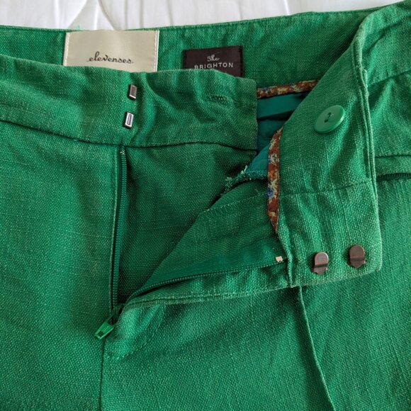 Elevenses Pants Women's Size 2 Green Anthropologie Brighton Linen-blend Pants - Picture 7 of 12
